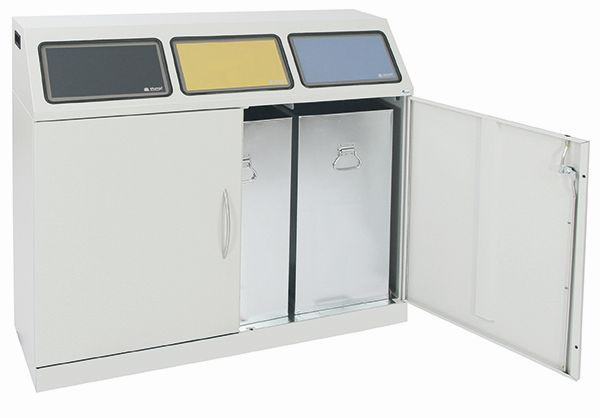 stumpf Abfalltrennung Flex-M-3-fach Sammelstation mit Innenbehältern und Fußhebel, ProPads in blau, gelb und anthrazit, 660-075-3-2-735