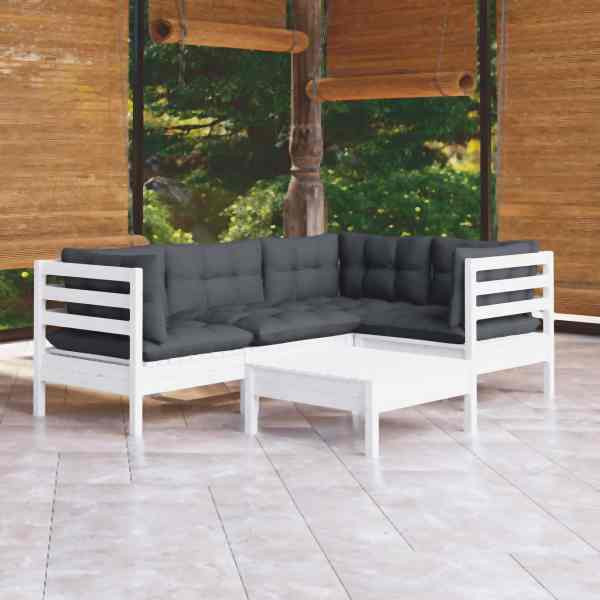 vidaXL 5-tlg. Garten-Lounge-Set mit Kissen Weiß Kiefernholz, 3096377