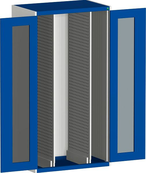 bott cubio Vertikalauszugsschrank bestückt mit Sichtfenster, 2 perfo-Auszüge BxTxH: 1300 x 650 x 2000 mm, RAL 7035/5010, 40301020.11V