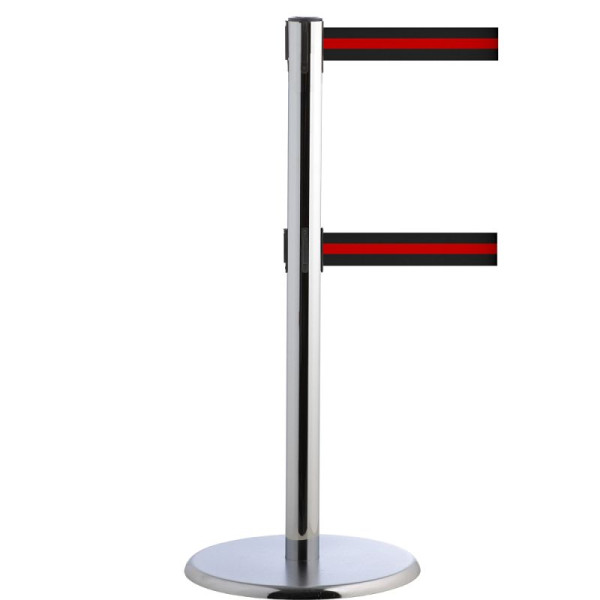 Stein HGS Personenleitsystem -P-Line Duo-, chrom, schwarz/rot/schwarz waagerecht (gestreift), mit Gurtendstück (Standard), Gurtlänge: 2 x 4 m, 14151-0902