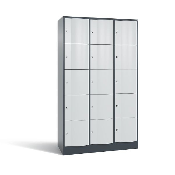 C+P Schließfachschrank Resisto, 15 Fächer, H1950xB1148xT540 mm, Anthrazit/Grau, 8570-372 S11238