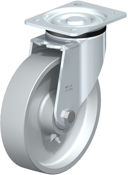 Blickle LK-G 200K Stahlblech-Lenkrolle, schwere Ausführung, mit Anschraubplatte, Guss, Grau, 25965