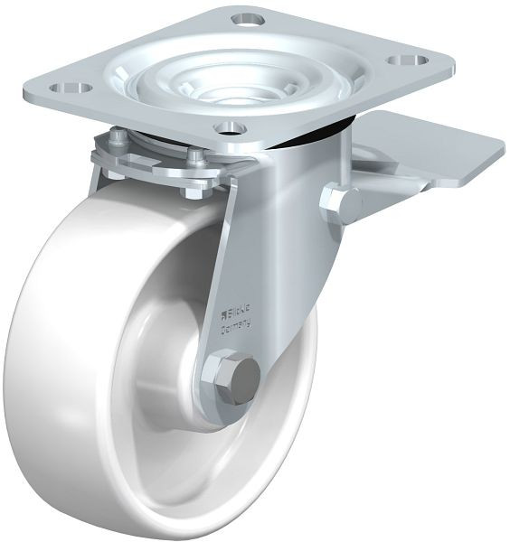 Blickle L-PO 100XR-ST Stahlblech-Lenkrolle, mittelschwere Ausführung, mit Anschraubplatte & Feststeller, Polyamid, Weiß, 749268