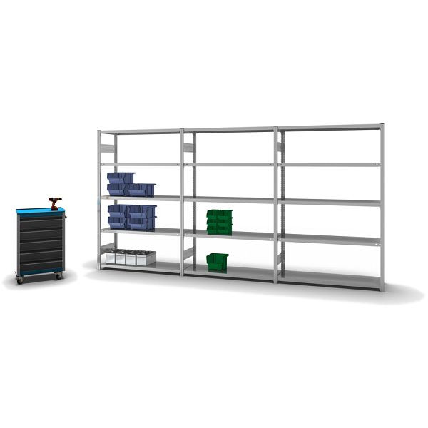hofe Fachboden-Grundregal, 2000x400x1300 mm, 5 Fachebenen, verzinkt, 215 kg Fachlast, 1600 kg Feldlast, zweiseitige Bedienung, HZG20413AM