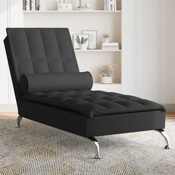 vidaXL Massage-Chaiselongue mit Nackenrolle Schwarz Stoff, 379445