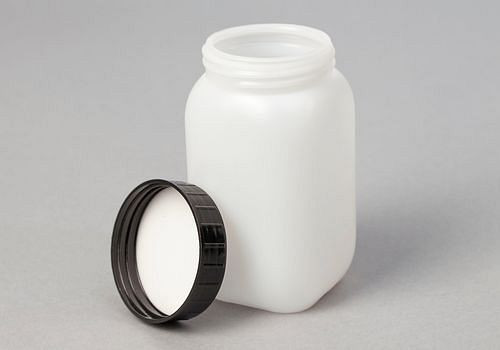 DENIOS Weithalsflaschen aus HDPE, eckig, natur-transparent, 500 ml, VE: 20 Stück, 257558