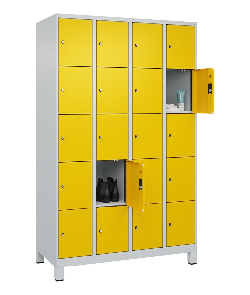 C+P Schließfachschrank Evolo PLUS, mit Füßen, 20 Fächer, 1950x1200x500mm, 7035/1023 Verkehrsgelb, 049010-405 S10001