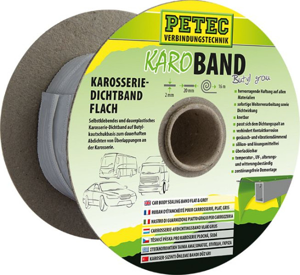 Petec Karo - Band, Karosseriedichtband, Buthyl, Flach, Grau, 20 mm x 2 mm x 16 m, VE: 16 Meter, 87520