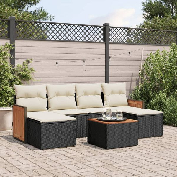 vidaXL 7-teilig Garten-Sofagarnitur mit Kissen Schwarz Poly Rattan, 3260306