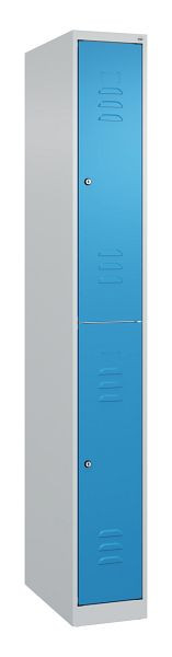 C+P Doppelstöckiger Spind Classic PLUS, 1850x250x500mm, 7035/5012, Zylinderschlösser, 080300-19 S10019