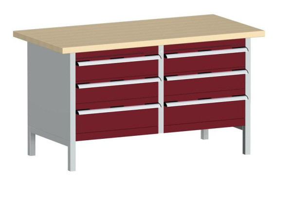 bott cubio Kastenwerkbank mit 6 Schubladen Multiplex-Arbeitsplatte BxTxH: 1500 x 750 x 840 mm, RAL 7035/3004, 41002031.24V