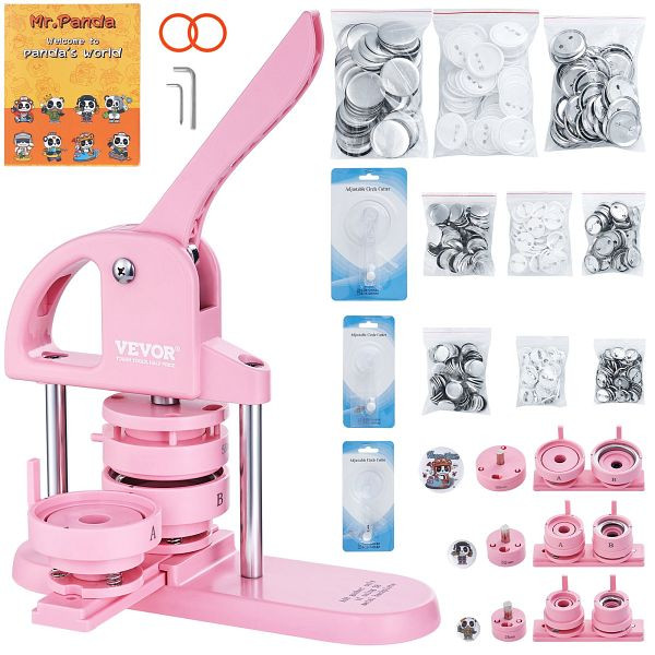 VEVOR Buttonmaker 25 / 32 / 58 mm 3-in-1, 300-teilig, mit Panda-Zauberbuch, ergonomisches Stanzset mit Bogengriff, für DIY-Geschenke, SLKXZJ253258RAQREV0