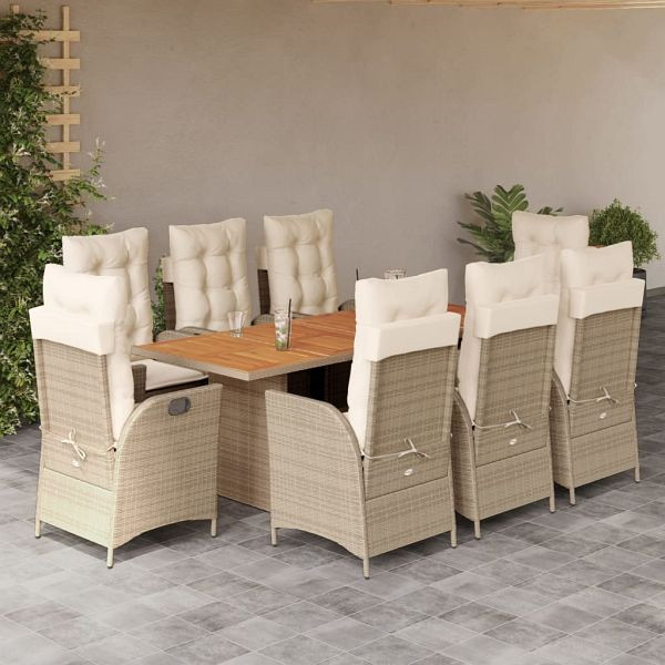 vidaXL 9-teilig Garten-Essgruppe mit Kissen Beige Poly Rattan, 3213146