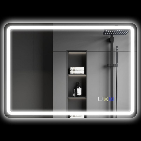 HOMCOM Badezimmerspiegel mit LED-Beleuchtung, Anti-Beschlags-Pad, 3 verstellbare Farben, Silberfarben, 834-849V01SR