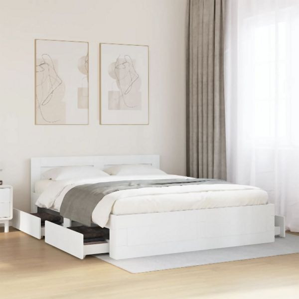 vidaXL Bettgestell mit Kopfteil ohne Matratze Weiß 150x200 cm, 3295555