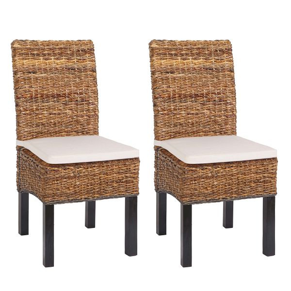 Mendler 2er-Set Esszimmerstuhl Korbstuhl M69 Stuhl BALI Bananengeflecht, dunkel, mit Kissen, 14872