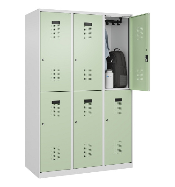 C+P Doppelstöckiger Spind Evolo PLUS, 6 Fächer, 1850x1200x500mm, 9016/6019, Zylinderschloss, 049300-32 S10046