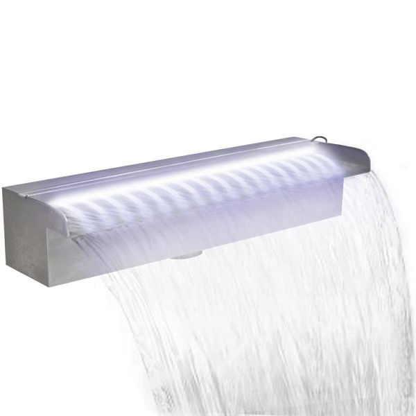 vidaXL Pool-Wasserfall Fontäne mit LEDs Rechteckig Edelstahl 45 cm, 41672
