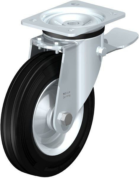 Blickle LK-RD 202R-ST Stahlblech-Lenkrolle, schwere Ausführung, mit Anschraubplatte & Feststeller, Zweikomponenten-Vollgummi, Schwarz, 50724