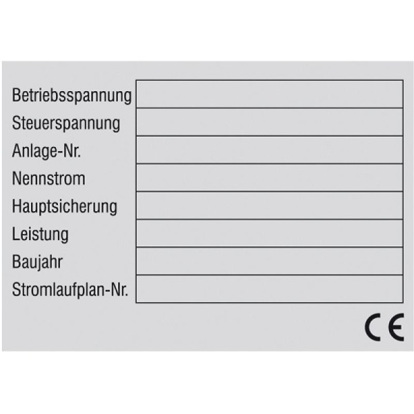 Stein HGS Typen- und Leistungsschild (Betriebsspannung, Steuerspannung) selbstklebend, beschriftbar, 28.0774