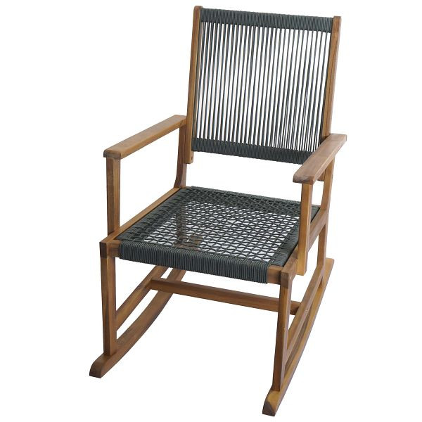 Mendler Schaukelstuhl HWC-P73, Garten Outdoor Wippstuhl Relaxstuhl Schaukelliege, Akazie Holz Rope Seilgeflecht, olivgrün, 119731