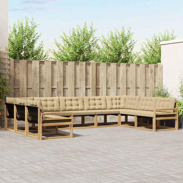 vidaXL Outdoor-Sofagarnitur mit Kissen 9-teilig Weiß und Beige, 3389071