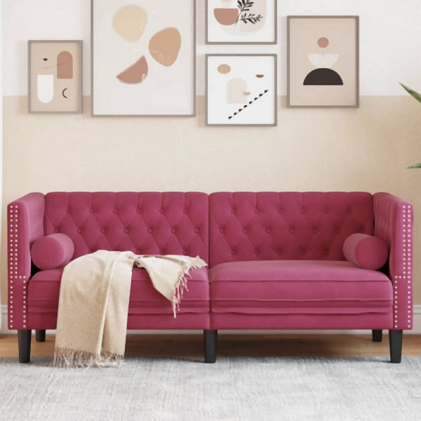 vidaXL Chesterfield-Sofa mit Nackenrollen 2-Sitzer Weinrot Samt, 372687