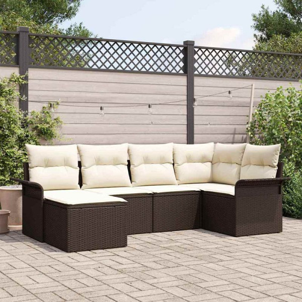 vidaXL Garten-Sofa-Set mit Kissen mit Speicher, 6er Set, Braun Poly Rattan, 3354097