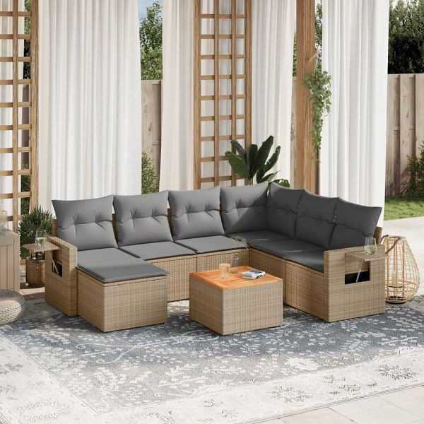 vidaXL 8-teilig Garten-Sofagarnitur mit Kissen Beige Poly Rattan, 3224680