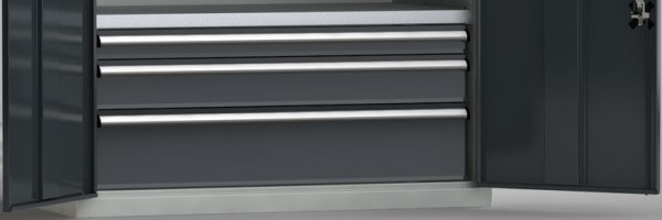 KLW Schublade 100 mm Fronthöhe - VU Teilung: 57 x 27 E, mit Schlitzleistenrahmen, mit Vollboden und Führungsschienen, 7FS-PPX-100U-SVX