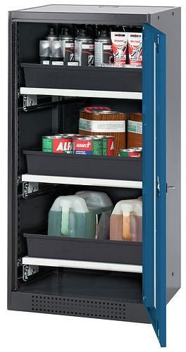 asecos Chemikalienschrank Systema-T CS-53RG, Korpus anthrazit, Flügeltüren blau, 3 Tablarauszüge, 208803