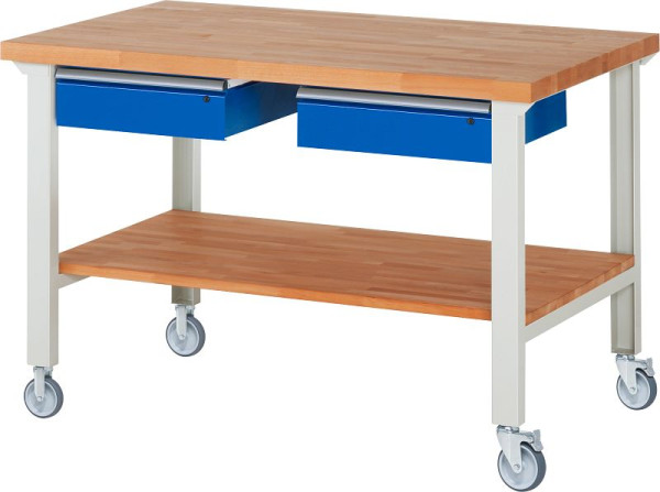 RAU Fahrbare Werkbank 7002A7, 1500x900x1000mm, je 2 Bockrollen und Lenkrollen, 05-7002A7-159B4S22.11