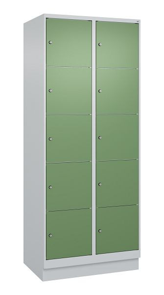 C+P Schließfachschrank Classic PLUS, Sockel, 2 Abteile mit je 5 Fächern, 1950x800x500mm, 7035/6011, 080020-225 S10006