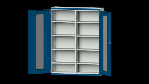 ANKE Werkbänke Schwerlastschrank, Modell 401, 1485 x 400 x 1950 mm, Sichtausschnitt aus Plexiglas, RAL 7035/5010, 620.251