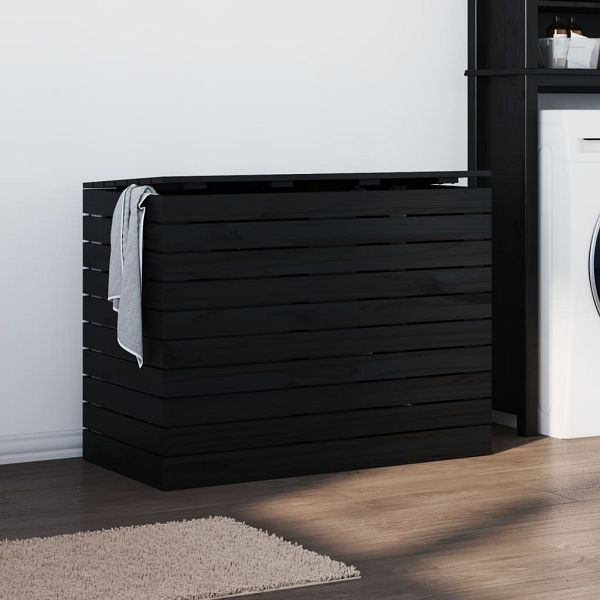 vidaXL Wäschetruhe Schwarz 88,5x44x66 cm Massivholz Kiefer, 833331