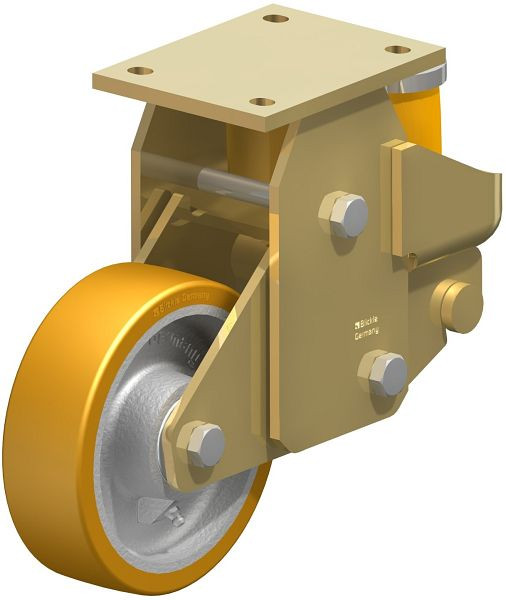 Blickle BSFE-GTH 160K Stahlgeschweißte Schwerlast-Bockrolle mit Polyurethanfeder, Blickle Extrathane®, Hellbraun, 620815