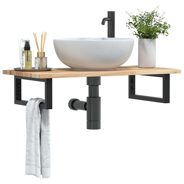 vidaXL Waschbeckenregal Wandmontage Stahl und Akazienholz, 3302673