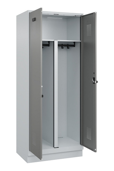 C+P PSA Schwarz-Weiß-Spind Evolo PLUS, mit Sockel, 2 Abteile, 1950x800x500mm, 70, 0005000 RDS Stahlgrau, Drehriegel, 049022-22P S10014