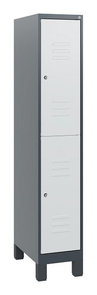 C+P Doppelstöckiger Spind Classic PLUS, Füße, 1630x300x500mm, 7016/7035, Zylinderschlösser, 0803105-10 S10043
