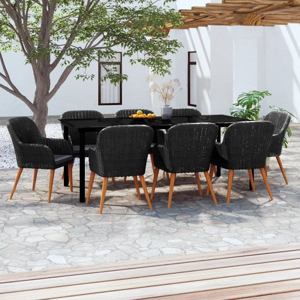 vidaXL 9-tlg. Garten-Essgruppe mit Kissen Schwarz, 3099510