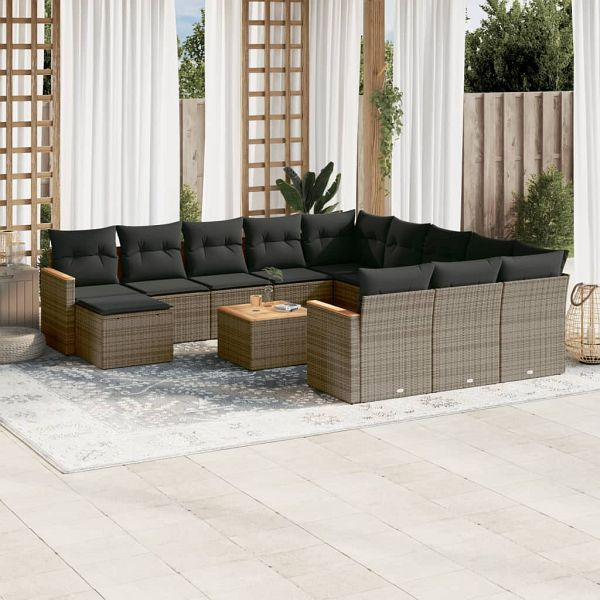 vidaXL 13-teilig Garten-Sofagarnitur mit Kissen Grau Poly Rattan, 3258994