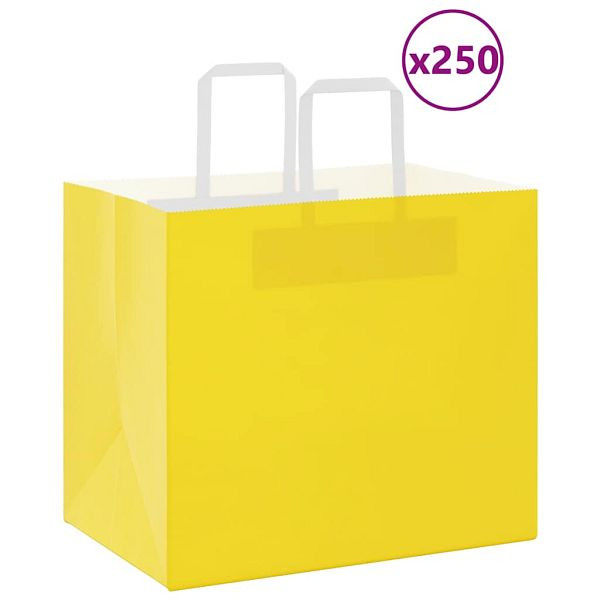 vidaXL Papiertragetaschen 250 Stk. mit Henkeln Gelb 32x22x28 cm, 4102016