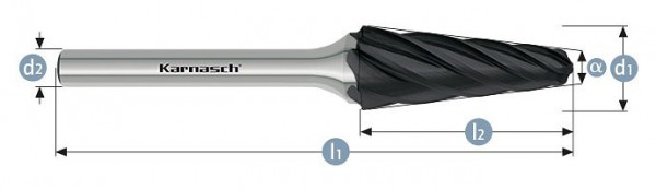Karnasch Hartmetall-Frässtift Black-Tec beschichtet KEL/ HP-7 d1=10 / l2=30 / d2=6 / l1=75mm, VE: 2 Stück, 115085035