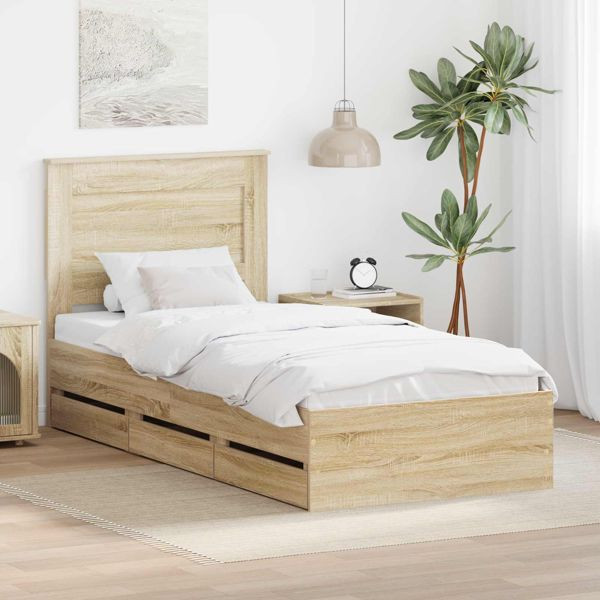 vidaXL Bettrahmen Sonoma-Eiche 75 x 190 cm Ingenieurs Holz, 3410215