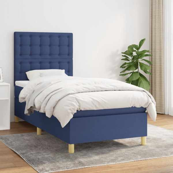 vidaXL Boxspringbett mit Matratze Blau 90x190 cm Stoff, 3142623