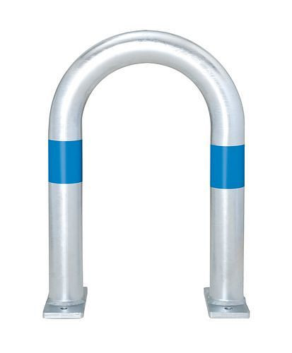 DENIOS Ladesäulen Rammschutz-Bügel, verzinkt, B 360 mm, Ringe blau, zum Aufdübeln, 280387