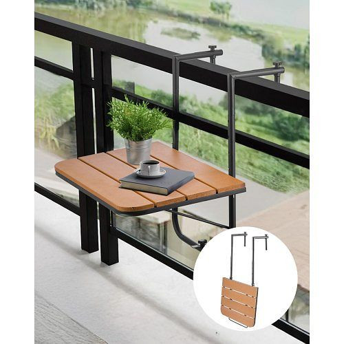 VEVOR 595x400 mm klappbarer Balkonhängetisch, 4-stufig verstellbar, für Geländer 2,54-21 cm, Serviertisch Terrasse/Deck, FXGZSM25INCHDZVCRV0