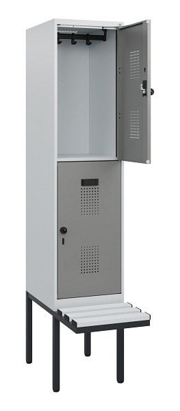 C+P Doppelstock-Spind Evolo PLUS, Bank, 2 Fächer, 1950x400x815mm, 7035/0004, Drehriegel, Sitzfläche Kunststoff, 0493405-12 S10106