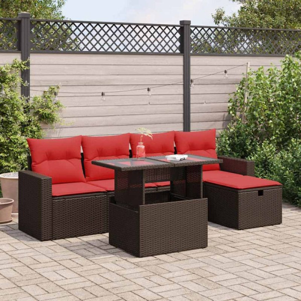 vidaXL 6-teilige Garten-Sofagarnitur mit Kissen Braun Poly Rattan, 3327814