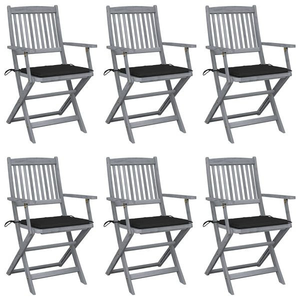 vidaXL Klappbare Gartenstühle 6 Stück mit Sitzkissen Massivholz Akazie, 3065414